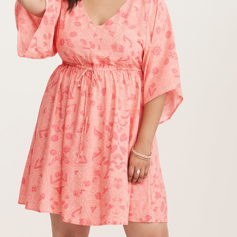 NWOTs Torrid Coral Floral Print Challis Lattice bk - Picture 4 of 7